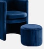 Contemporary Luxe Velvet Fabric Barrel Chair With Ottoman Footrest In Blue Colour