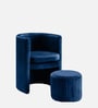 Contemporary Luxe Velvet Fabric Barrel Chair With Ottoman Footrest In Blue Colour