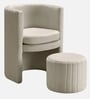 Contemporary Luxe Velvet Fabric Barrel Chair With Ottoman Footrest In Cream Colour