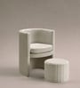 Contemporary Luxe Velvet Fabric Barrel Chair With Ottoman Footrest In Cream Colour