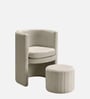 Contemporary Luxe Velvet Fabric Barrel Chair With Ottoman Footrest In Cream Colour