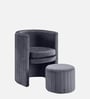Contemporary Luxe Velvet Fabric Barrel Chair With Ottoman Footrest In Grey Colour
