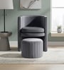 Contemporary Luxe Velvet Fabric Barrel Chair With Ottoman Footrest In Grey Colour