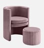 Contemporary Luxe Velvet Fabric Barrel Chair With Ottoman Footrest In Mauve Colour