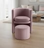 Contemporary Luxe Velvet Fabric Barrel Chair With Ottoman Footrest In Mauve Colour
