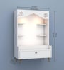 Contemporary White Wooden Floor Pooja Mandir with Open Shelves Om Engraving With Storage Drawer