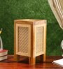 Contemporary Wood Base Table Lamp with Bamboo Shade (Brown & Beige)