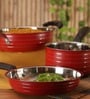 Red 3 Pcs Stainless Steel Cookware Set