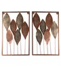 Rectangular Copper & Green Etching Leaves Wall D cor Set of 2