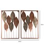 Rectangular Copper & Green Etching Leaves Wall D cor Set of 2