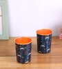 Set Of 3 Copper Bottle And Glass Set With Navy Blue & Grey Deer Print