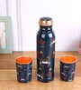 Set Of 3 Copper Bottle And Glass Set With Navy Blue & Grey Deer Print