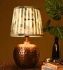 Copper Hammered Pot Lamp with Pleeted Multicolor Green Shade
