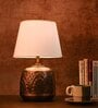 Copper Leaf Etched Pot Lamp with Solid Taper White Shade