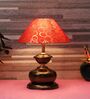 Copper Metal & Cotton Red & Gold Colour Table Lamp