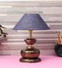 Copper Metal & Natural Fiber Blue Colour Table Lamp