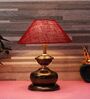 Copper Metal & Natural Fiber Maroon  Colour Table Lamp