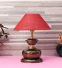 Copper Metal & Natural Fiber Maroon  Colour Table Lamp