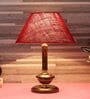 Copper Metal & Natural Fiber Maroon Colour Table Lamp