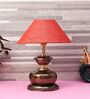 Copper Metal & Natural Fiber Red Colour Table Lamp