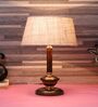 Copper Metal & Natural Fiber White Colour Table Lamp
