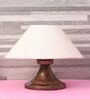 Copper Metal & Natural Fiber White Colour Table Lamp