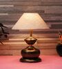 Copper Metal & Natural Fiber White Colour Table Lamp