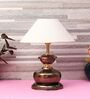 Copper Metal & Natural Fiber White Colour Table Lamp