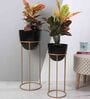 Set Of 2 Copper Metal Planter With Stand