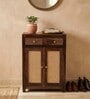 Coral Cane Wooden 2 Door Shoe Rack In Brown Finish
