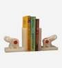Coral Elephant Set Of 2 White Marble & Semi Precious Stone Bookends
