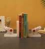 Coral Elephant Set Of 2 White Marble & Semi Precious Stone Bookends