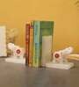 Coral Elephant Set Of 2 White Marble & Semi Precious Stone Bookends
