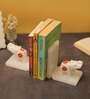 Coral Elephant Set Of 2 White Marble & Semi Precious Stone Bookends