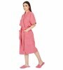 Coral Solid 100% Cotton Unisex Bathrobe With Slippers (L)