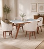 Corbel Acacia Wood 4 Seater Dining Set In Natural Glazed Finish with Revolving Chair In Beige Fabric Corbel Acacia Wood 4 Seater Dining Set In Natural Glazed Finish with Revolving Chair In Beige Fabric