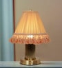 Cordless Dimmable Touch Table Lamp with Pleated Camel Fabric Shade | Antique Brass Finish