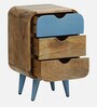 Corky Solid Wood Bedside Table In Blue Colour With Drawers