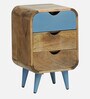 Corky Solid Wood Bedside Table In Blue Colour With Drawers