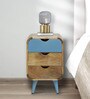 Corky Solid Wood Bedside Table In Blue Colour With Drawers
