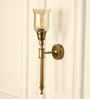Corrugated Wall Lamp Brass Antique Finish with Chimney Crackled Glass Golden Luster Shade