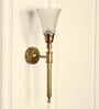 Corrugated Wall Lamp Brass Antique Finish with Frosted Hammered Glass Shade
