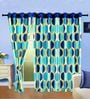 Blue Geometric Polyester 5 Ft Semisheer Eyelet Door Curtains (Set of 2)