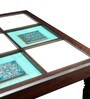 Corto Teak Wood 4 Seater Dining Table in Walnut Finish with Glass Top