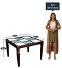 Corto Teak Wood 4 Seater Dining Table in Walnut Finish with Glass Top