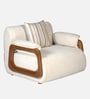 Corvin Fabric 1 Seater sofa with Wooden Armrests in Beige Colour