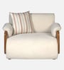 Corvin Fabric 1 Seater sofa with Wooden Armrests in Beige Colour