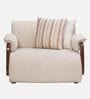 Corvin Fabric 1 Seater sofa with Wooden Armrests in Beige Colour