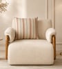 Corvin Fabric 1 Seater sofa with Wooden Armrests in Beige Colour