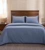 Blue Solid Cotton Double Bed Duvet Cover With 2 Pillow Covers